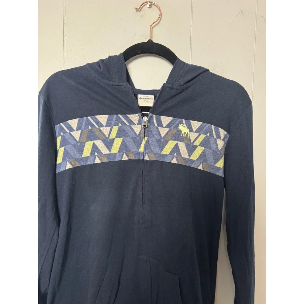 Abercrombie Kids Navy Blue Full Zip Cotton Blend Hoodie Geometric Pattern XL 16